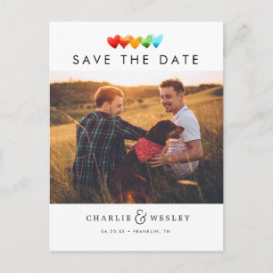Rainbow Hearts Save the Date with Photo Postcard
