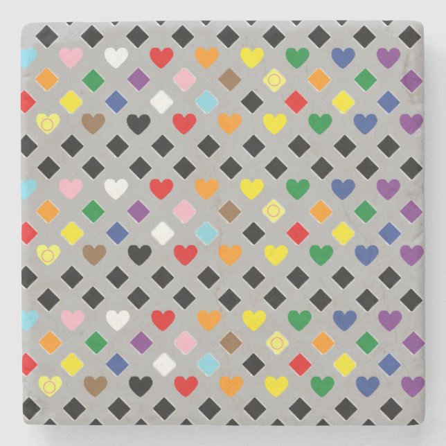 Rainbow Hearts Stone Coaster (Front)