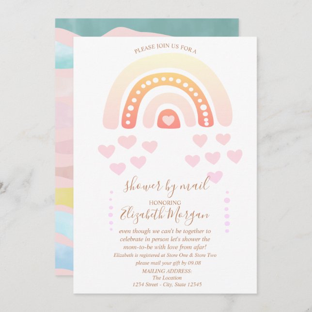 Rainbow,Hearts,Stripe Virtual Baby Shower By Mail  Invitation (Front/Back)