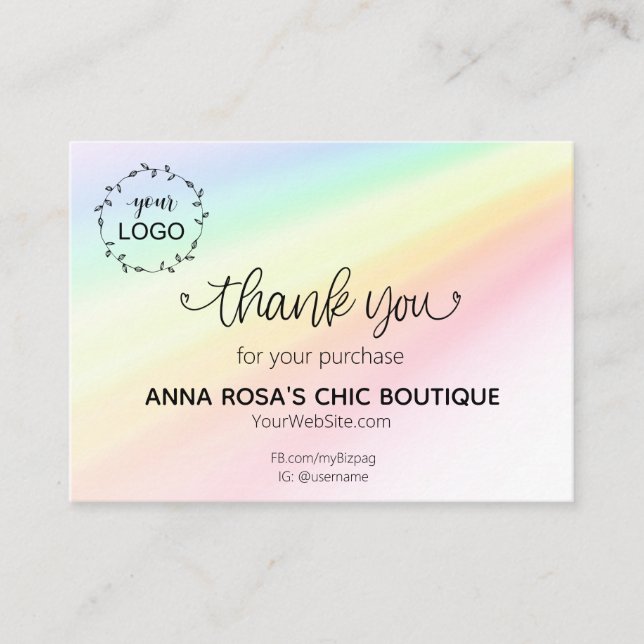 *~* Rainbow Hearts Thank You Branding Logo QR Enclosure Card (Front)