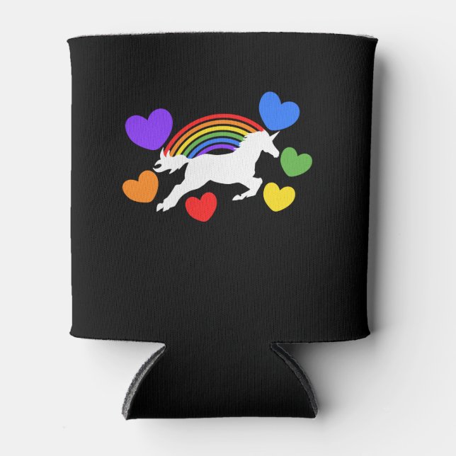Rainbow hearts unicorn can cooler (Front)