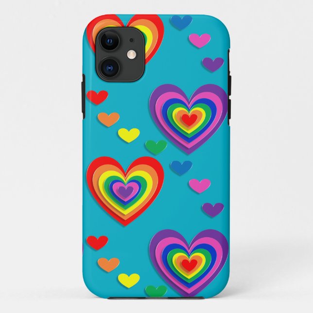 rainbow hearts valentines day iphone case (Back)