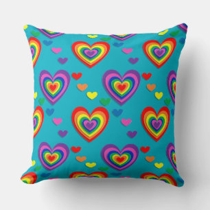rainbow hearts valentines day pillow