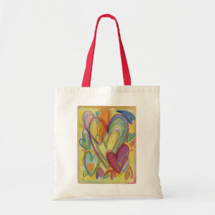 Rainbow Hearts Word Art Inspirational Tote Bags