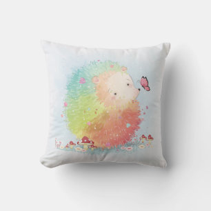 Rainbow Hedgehog Watercolor Violets Cushion