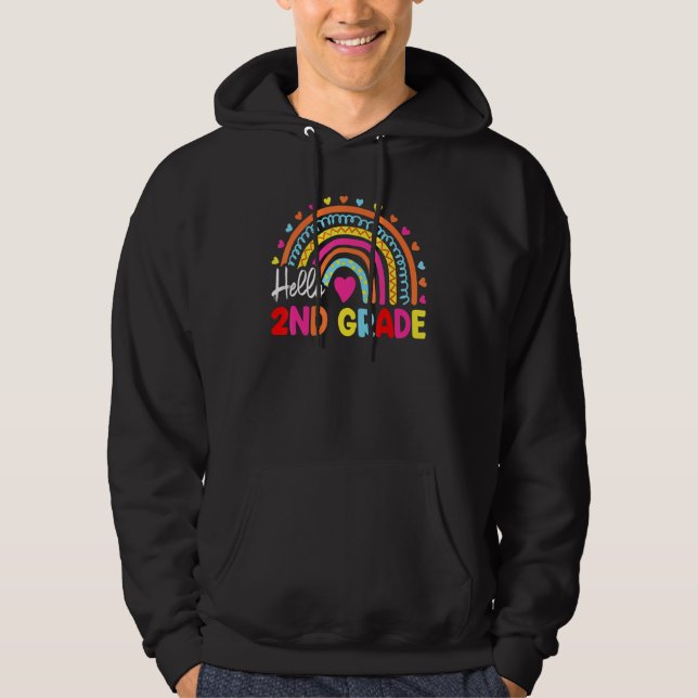 Rainbow Hello 2nd Grade Back To School Second Grad Hoodie (Front)