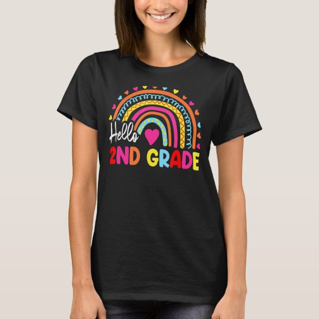 Rainbow Hello 2nd Grade Back To School Second Grad T-Shirt (Front)