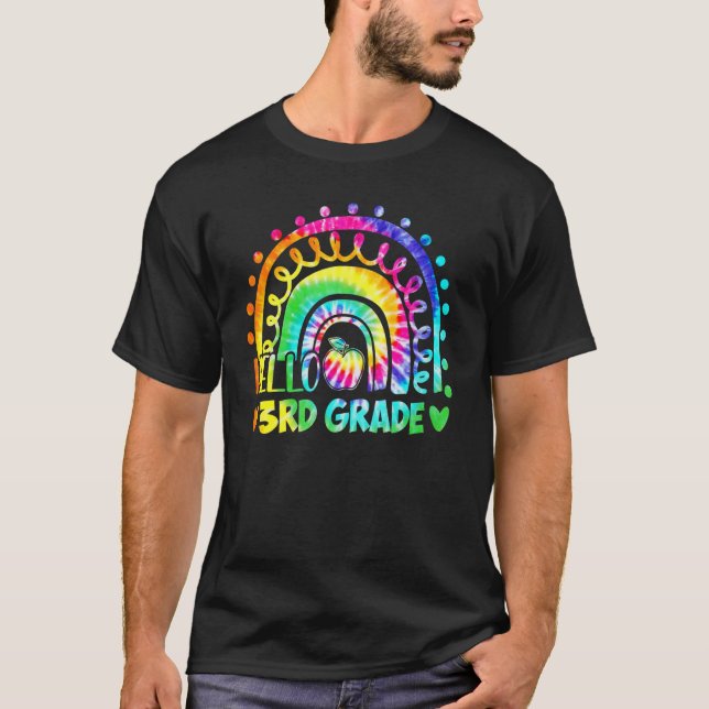 Rainbow Hello 3rd Third Grade Back To School Teach T-Shirt (Front)