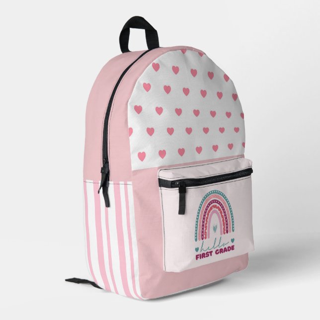 Rainbow Hello First Grade Printed Backpack (Back Corner Left)