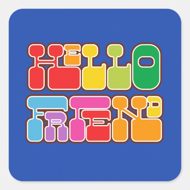 Rainbow Hello Friend Retro  Square Sticker (Front)