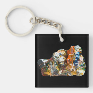 Rainbow Hematite Crystal Heart Valentines Key Ring