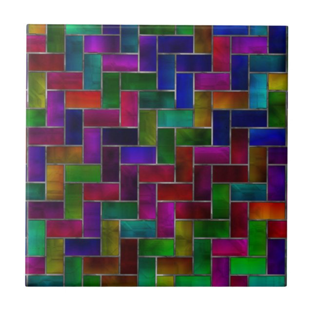 Rainbow Herringbone Brick Stained Glass Window Tile (Front)