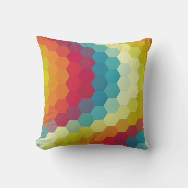 Rainbow Hexagon Chevron Pattern Cushion (Front)