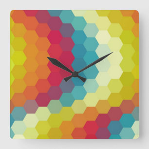 Rainbow Hexagon Chevron Pattern Square Wall Clock