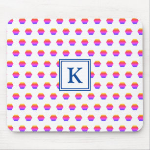 Rainbow Hexagon Geometric   Monogram Mouse Pad