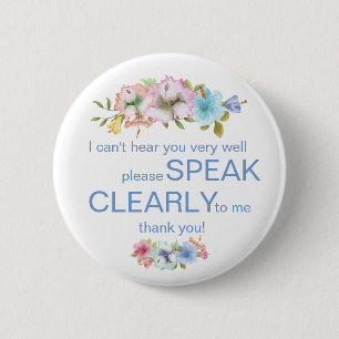 Rainbow hibiscus and blue hard of hearing deaf 6 cm round badge