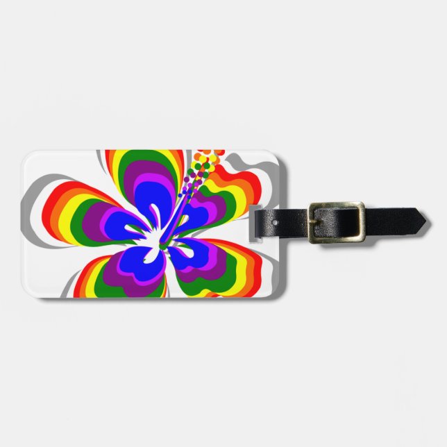 Rainbow hibiscus flower luggage tag (Front Horizontal)