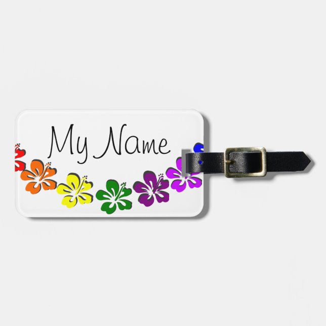 Rainbow hibiscus flower luggage tag (Front Horizontal)