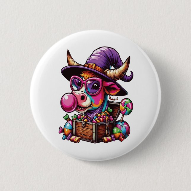 Rainbow Highland Cow Halloween 6 Cm Round Badge (Front)