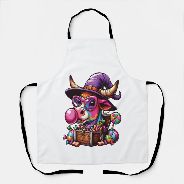 Rainbow Highland Cow Halloween Apron (Front)