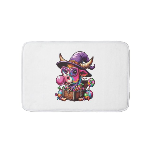 Rainbow Highland Cow Halloween Bath Mat (Front)