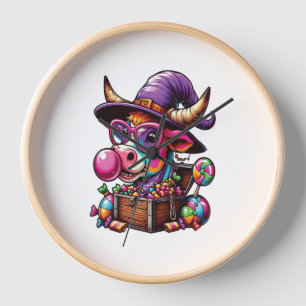 Rainbow Highland Cow Halloween Clock