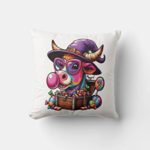 Rainbow Highland Cow Halloween Cushion