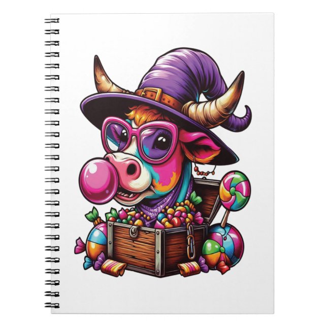 Rainbow Highland Cow Halloween Notebook (Front)