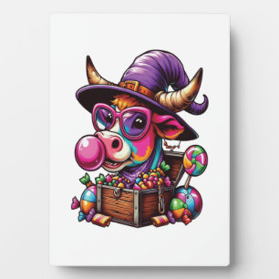 Rainbow Highland Cow Halloween Plaque