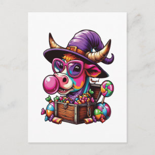 Rainbow Highland Cow Halloween Postcard