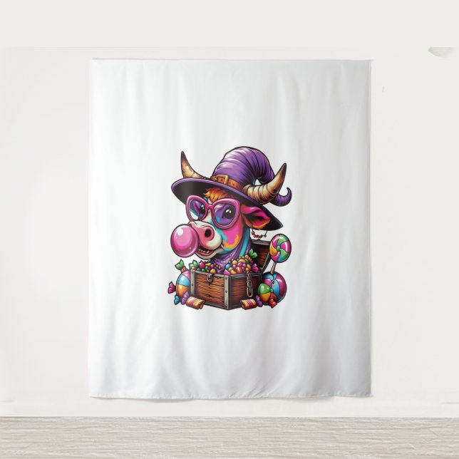 Rainbow Highland Cow Halloween Tapestry (Front)