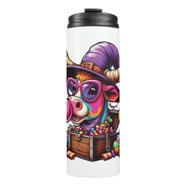 Rainbow Highland Cow Halloween Thermal Tumbler (Front)