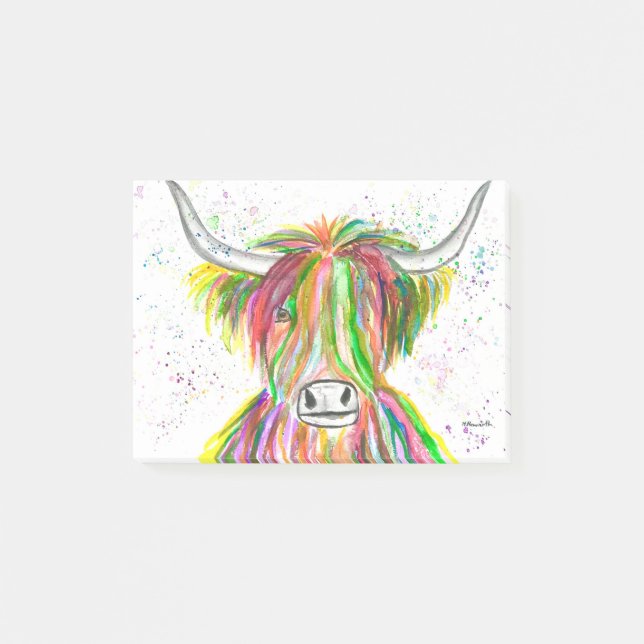 Rainbow highland cow watercolor animal cute post-it notes (Front)