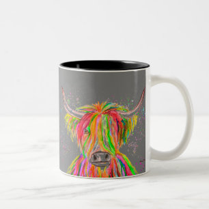Rainbow highland cow Watercolor Nature Farm Animal Two-Tone Coffee Mug