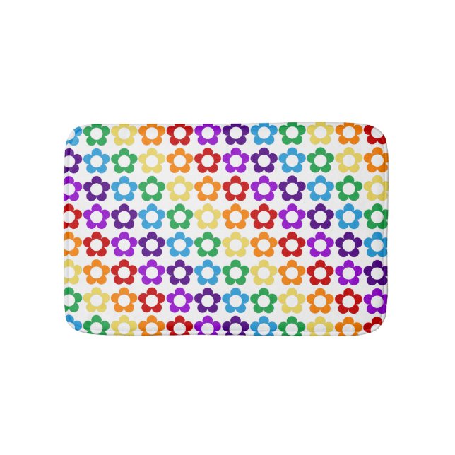 Rainbow hippie flowers pattern bath mat (Front)