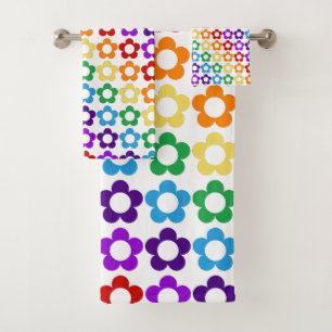 Rainbow hippie flowers pattern bath towel set