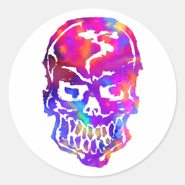 Rainbow Hippie Skull Classic Round Sticker (Front)