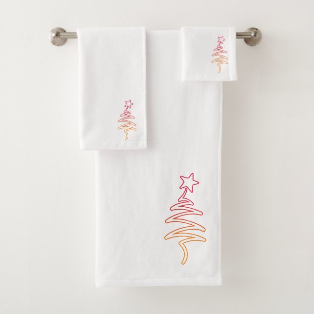 Rainbow Holiday Scribble Tree + Star Bath Towel Set (Insitu)
