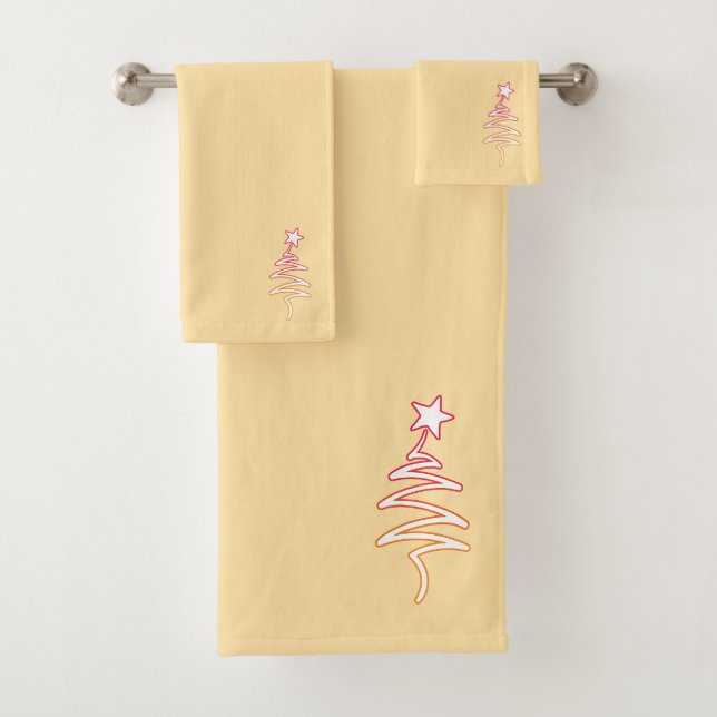 Rainbow Holiday Scribble Tree + Star Cream  Bath Towel Set (Insitu)