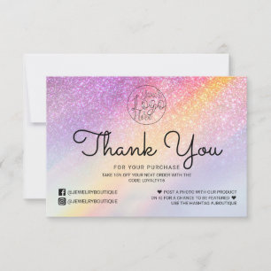 Rainbow Holograph Glitter Ombre Customer Thank You Card