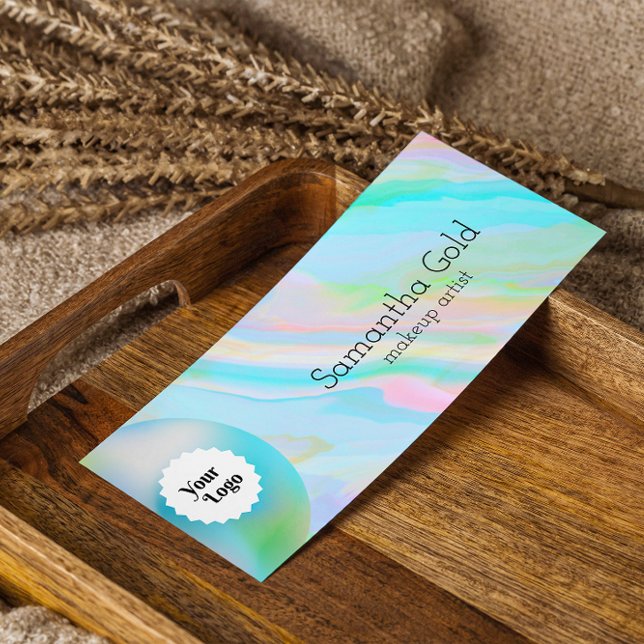 Rainbow Holographic Aesthetician Custom Logo Mini Business Card (Rainbow Holographic Esthetician Custom Logo Mini Business Card)