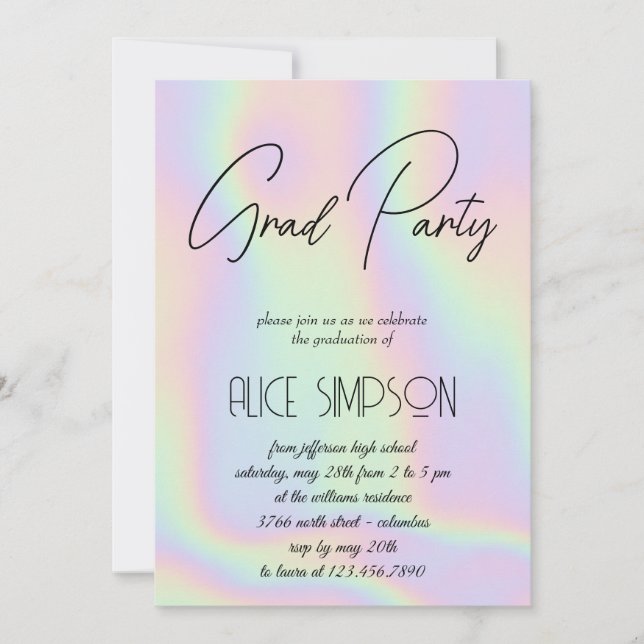 Rainbow Holographic  Drip Graduation Invitation (Front)