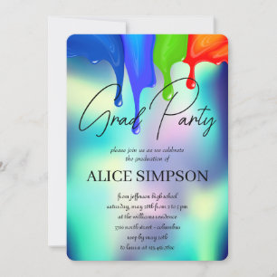 Rainbow Holographic Drip Graduation Invitation