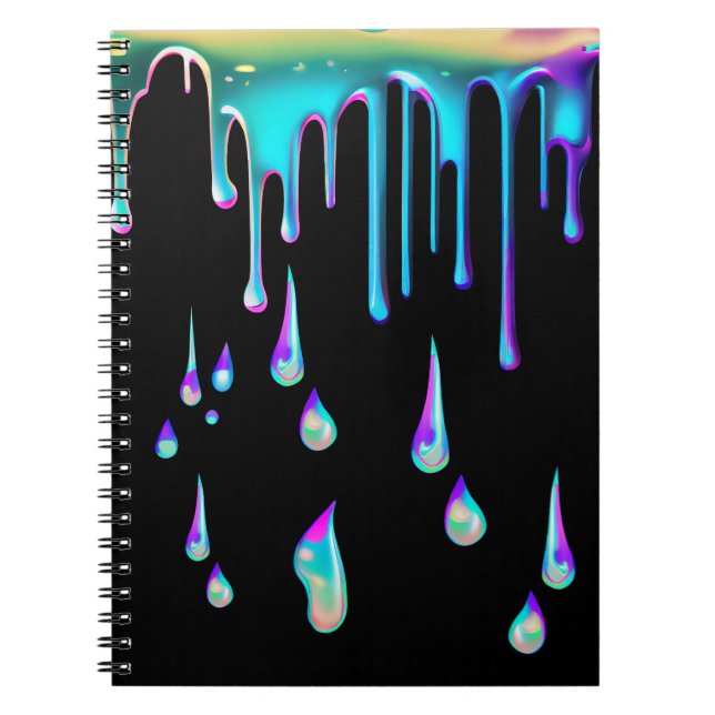 Rainbow holographic drip metal black notebook (Front)