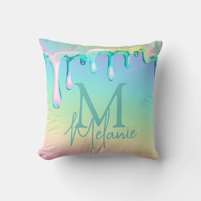 Rainbow Holographic Drips Glamourous Gradient Cushion (Front)