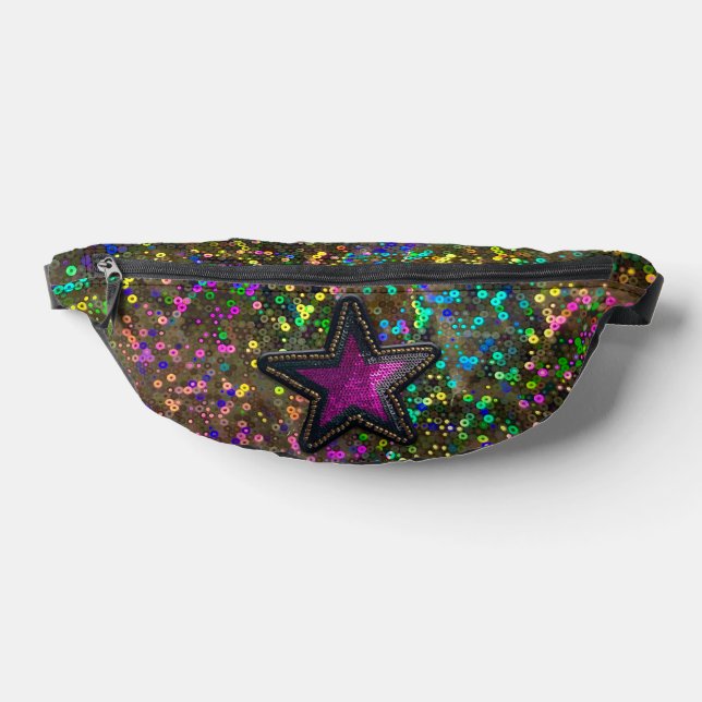 Rainbow Holographic Galaxy Star Sequin Glam Luxury Bum Bags (Lay Down)