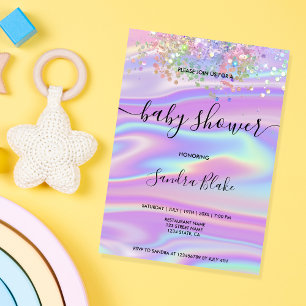 Rainbow Holographic Glitter Drips Baby Shower  Invitation