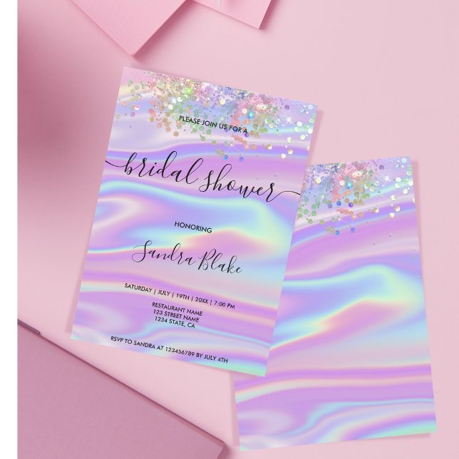 Rainbow Holographic Glitter Drips Bridal Shower Invitation (Creator Uploaded)
