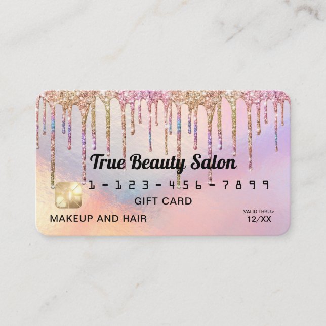 Rainbow Holographic Glitter Drips Gift Credit Business Card (Front)