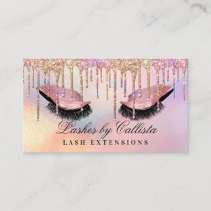 Rainbow Holographic Glitter Drips Lashes Eyes Business Card